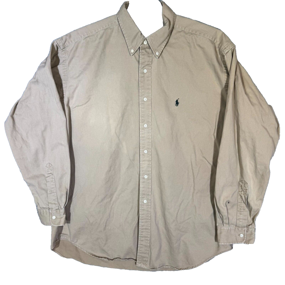 Ralph Lauren Blake Shirt Men's XL Tan 100% Cotton Long Sleeve Button Down